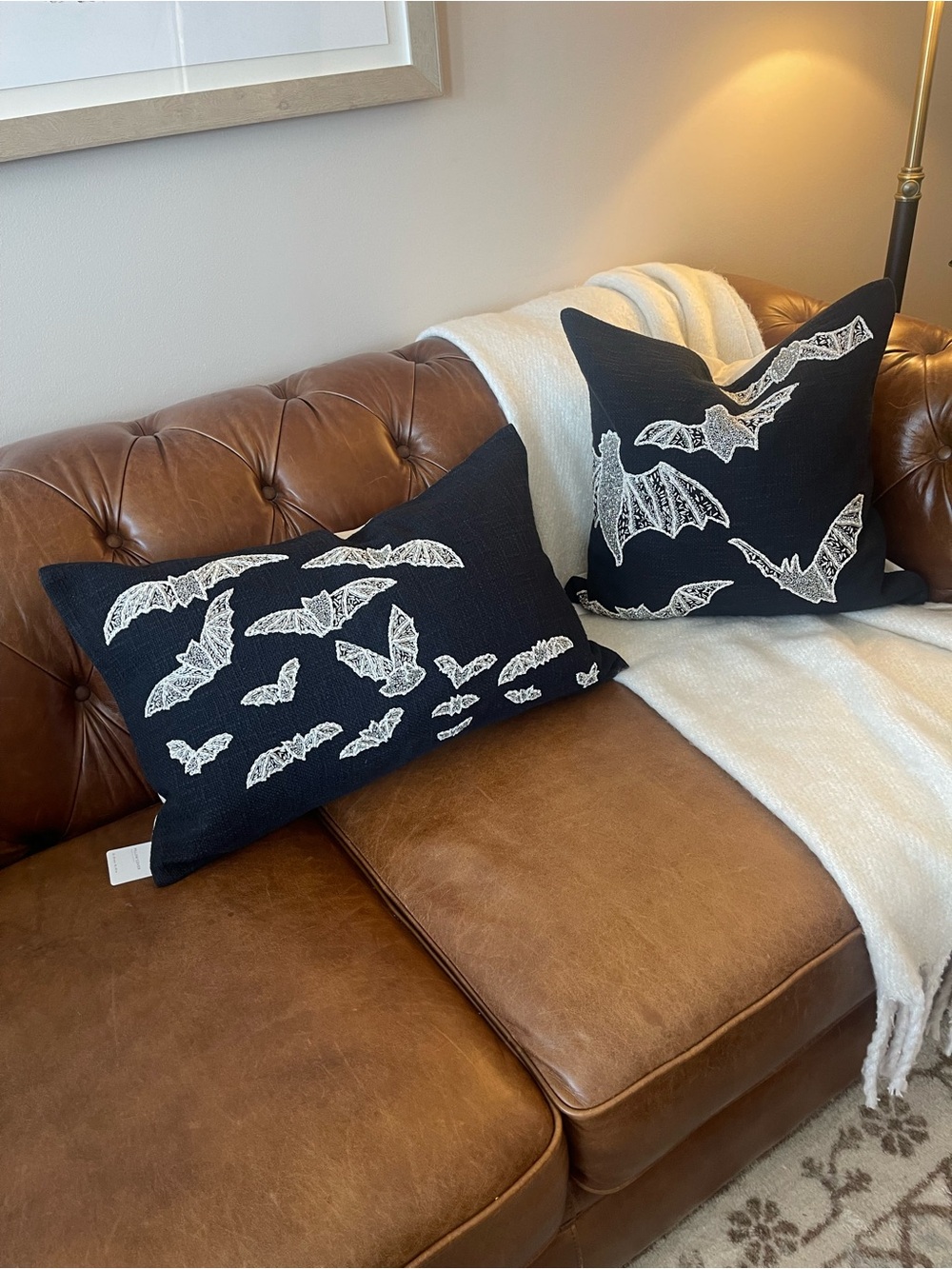 Pottery Barn Black Beaded Bat pillow covers (Set of 2) NEW